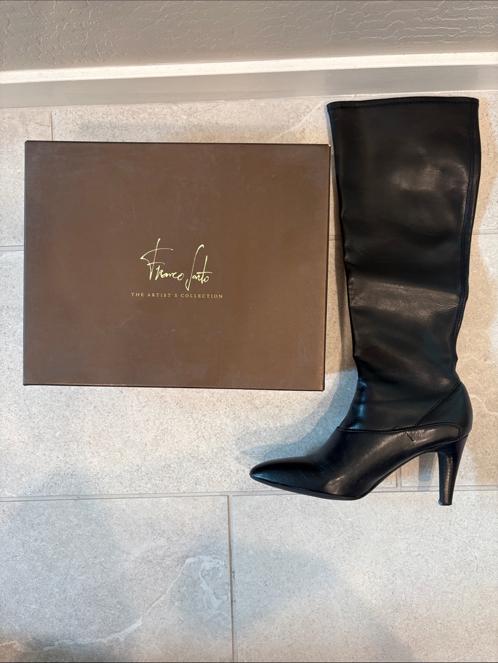 Franco Sarto Black Over-the-Knee Leather Heel Boots